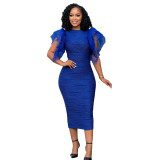 Fashionable Patchwork Lotus Leaf Sleeve Dress