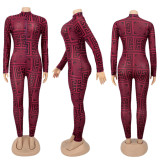 Hot Sale Personalized Printed Long Sleeve Tight high Collar Jumpsuit