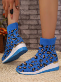 Leopard Print Oversized Woven Elastic Ankle Boots