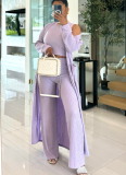 Round Neck Vest Elastic Waist Wide Leg Trousers Long Sleeve Jacket Three Piece Suit