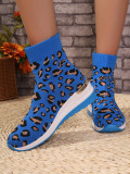 Leopard Print Oversized Woven Elastic Ankle Boots