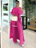 Round Neck Vest Elastic Waist Wide Leg Trousers Long Sleeve Jacket Three Piece Suit