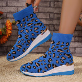 Leopard Print Oversized Woven Elastic Ankle Boots