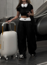 Black Personality Stitching Straight Trousers Loose Mopping Wide-Leg Casual Trousers