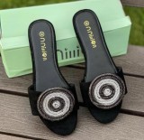 Fashion Rhinestone Suede Flat Slippers