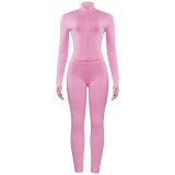 Solid Color Round Neck Long Sleeve Sports Casual Slim Fit Trousers Suit