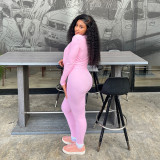 Solid Color Round Neck Long Sleeve Sports Casual Slim Fit Trousers Suit