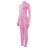 Solid Color Round Neck Long Sleeve Sports Casual Slim Fit Trousers Suit