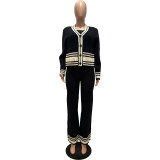 Hot Selling Knitted Cardigan Striped Splicing Casual Suit (3-piece set)