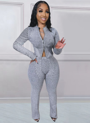 Autumn and Winter Knitted Sweater Two-way Zipper Suit
