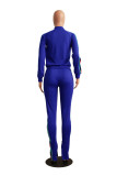 Fashionable Colorful Stripe Print Stitching Slit Zipper Sports Suit
