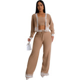 Hot Selling Knitted Cardigan Striped Splicing Casual Suit (3-piece set)