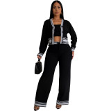 Hot Selling Knitted Cardigan Striped Splicing Casual Suit (3-piece set)