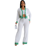Hot Selling Knitted Cardigan Striped Splicing Casual Suit (3-piece set)