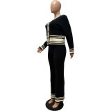 Hot Selling Knitted Cardigan Striped Splicing Casual Suit (3-piece set)