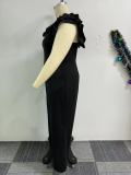 Plus Size Suspender Lace Stretch Slim Fit Wide Leg Jumpsuit