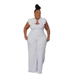 Plus Size Suspender Lace Stretch Slim Fit Wide Leg Jumpsuit