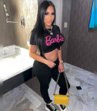 Printed T-shirt Tight High-waisted Barbie Pants Two-piece Set