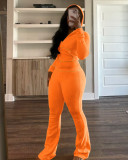 Stylish and Elegant Waffle Hooded Two-piece Set