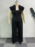 Plus Size Suspender Lace Stretch Slim Fit Wide Leg Jumpsuit
