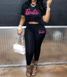 Printed T-shirt Tight High-waisted Barbie Pants Two-piece Set