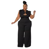 Plus Size Suspender Lace Stretch Slim Fit Wide Leg Jumpsuit