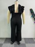 Plus Size Suspender Lace Stretch Slim Fit Wide Leg Jumpsuit