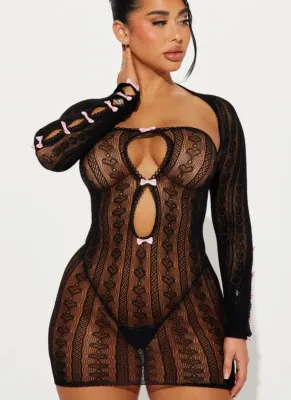 Sexy Hollow See-through Mesh High Elastic Dress