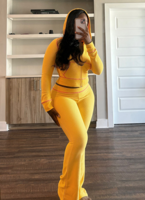 Fashionable Raglan Sleeves and Hooded Micro-flare Casual Suit