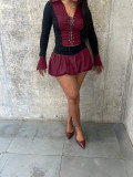 Sexy Eye Strap Fluffy Culottes Suit (including safety pants)