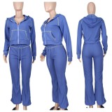 Stylish and Elegant Waffle Hooded Two-piece Set