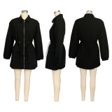 Casual Drawstring Waist Mid-length Windbreaker Work Dress