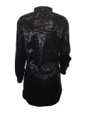 Autumn Solid Color Sequined Loose Shirt Dress