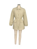 Casual Drawstring Waist Mid-length Windbreaker Work Dress