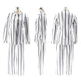 Striped Printed Shirt Loose Straight Two-piece Set