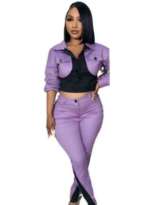 Fashionable Sports Stitching Contrasting Color Long-sleeved Trousers Two-piece Set