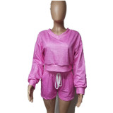 Casual V-neck Long-sleeved Printed Sweatshirt Two-piece Set With Straps