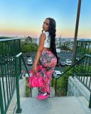 Pink Camouflage High Waist Slim Fit Street Fashion Bootcut Trousers