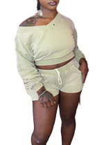 Casual V-neck Long-sleeved Printed Sweatshirt Two-piece Set With Straps