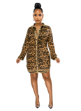 Loose Cardigan Print Brown Leopard Shirt Dress