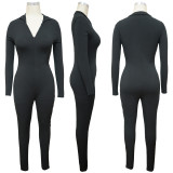 Solid Color Slim Sexy V-neck Pit Strip Jumpsuit