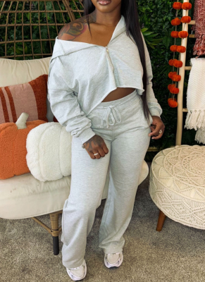 Loose Off-shoulder Cardigan Drawstring Elastic Pants Sweatshirt Set