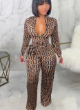 Sexy V-neck Zipper Strap Wide Leg Plus Size Jumpsuit