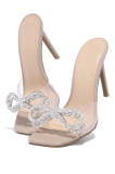 Rhinestone High Heels Square Toe Fashion Heel Slippers