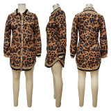 Loose Cardigan Print Brown Leopard Shirt Dress