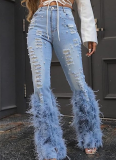 Women's Fashion Stretch Denim Feather Jeans