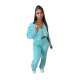 Loose Off-shoulder Cardigan Drawstring Elastic Pants Sweatshirt Set