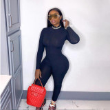 Solid Color Slim Sexy V-neck Pit Strip Jumpsuit