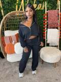 Loose Off-shoulder Cardigan Drawstring Elastic Pants Sweatshirt Set