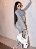 New Autumn Denim Long-Sleeved Fashionable Stretch Trousers Two-Piece Suit